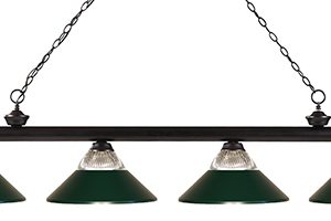 Dark Green Glass and Metal 4 Light Pool Table Light